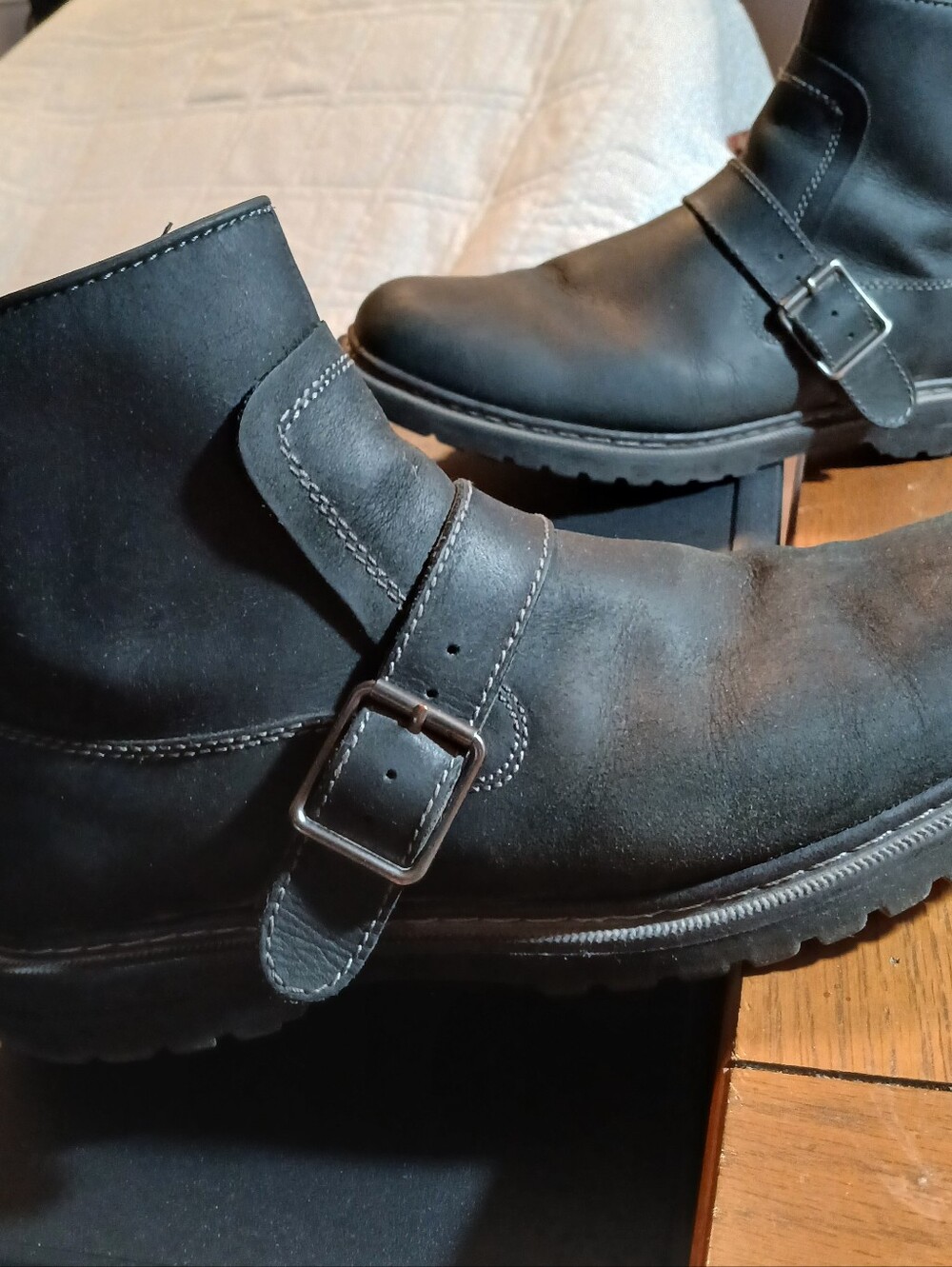Johnston & Murphy Black Leather Buckle & Zipper Closure Ankle Boots